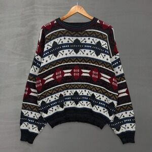 Vintage Trend Basics Retro Sweater Multicolor Geometric Fair Isle Knit Large